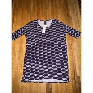 NWT Agnes & Dora Adult XS Purple Blue Geometric Hi-Lo‎ 3/4 Sleeve Tunic Shirt